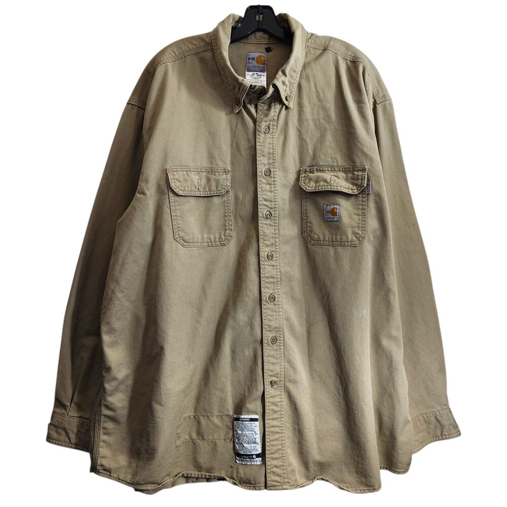 CARHARTT FR Shirt Mens 3XL Beige FLAME RESISTANT Utility Technician NFPA 2112